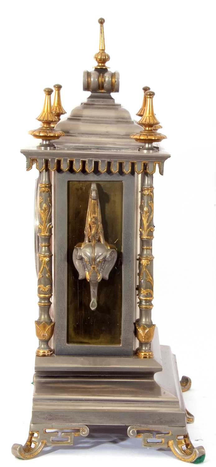 Good quality late 19th/early 20th century mantel clock, set in architectural metal and gilt - Image 9 of 11