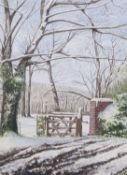 Robert Cooke (British, Contemporary), The Farm Gate in Winter, watercolour, signed.13x9.5ins.Qty: 1
