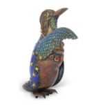 20th century Continental gilt white metal and coloured enamelled decorated model of a penguin with