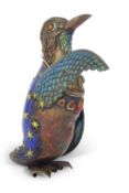 20th century Continental gilt white metal and coloured enamelled decorated model of a penguin with