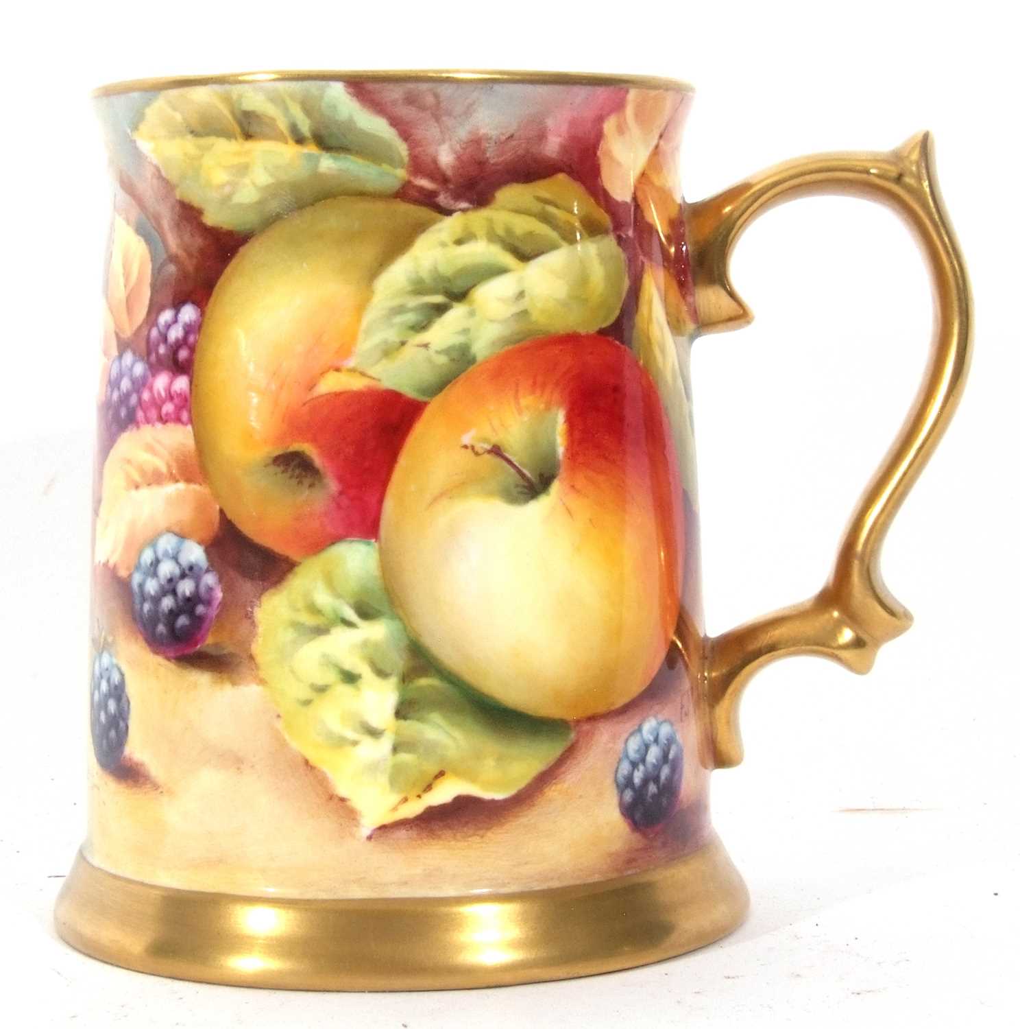 Wedgwood plate painted with fruit, signed H Holland, together with a tankard painted with fruit, - Image 5 of 9