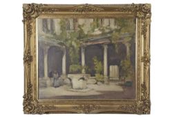 Emily Murray Paterson RSW SWA (British 1855-1934), Figures in a courtyard, Oil on board, signed.