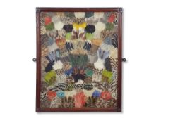An unusual Victorian feather mosaic picture formed of feathers of variety of bird species set in a