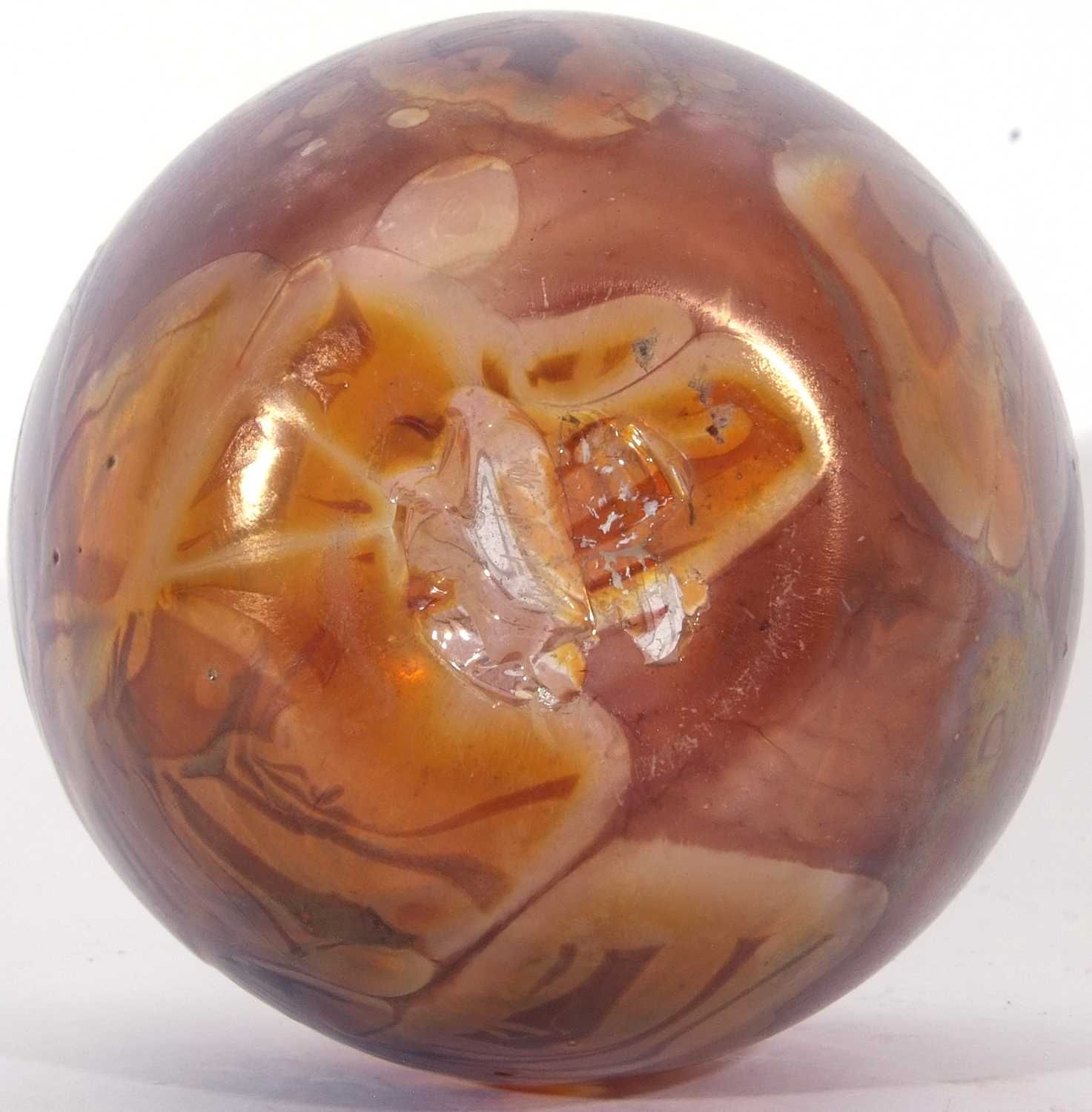 Globular Studio glass vase, the brown ground decorated with a floral design, indistinct signature - Image 4 of 6