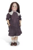 Bisque head doll by Altbeck & Gottschalck in brown costume, with composition body, 60cm high