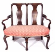 A Queen Anne Style Mahogany framed two seater sofa on cabriol legs 100cm wide