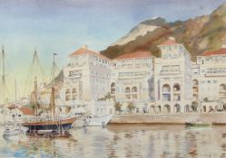 British Contemporary, Marina Bay, Gibraltar. Watercolour, indistinctly signed. 19x26ins
