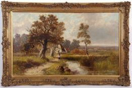 Abraham Hulk Jnr (British, 1851-1922), 'Paddington Farm', oil on canvas, signed,1882, 31x52ins