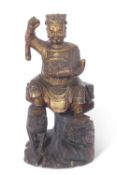 Interesting wooden model of the Chinese deity Caishen, with old label verso from the collection of