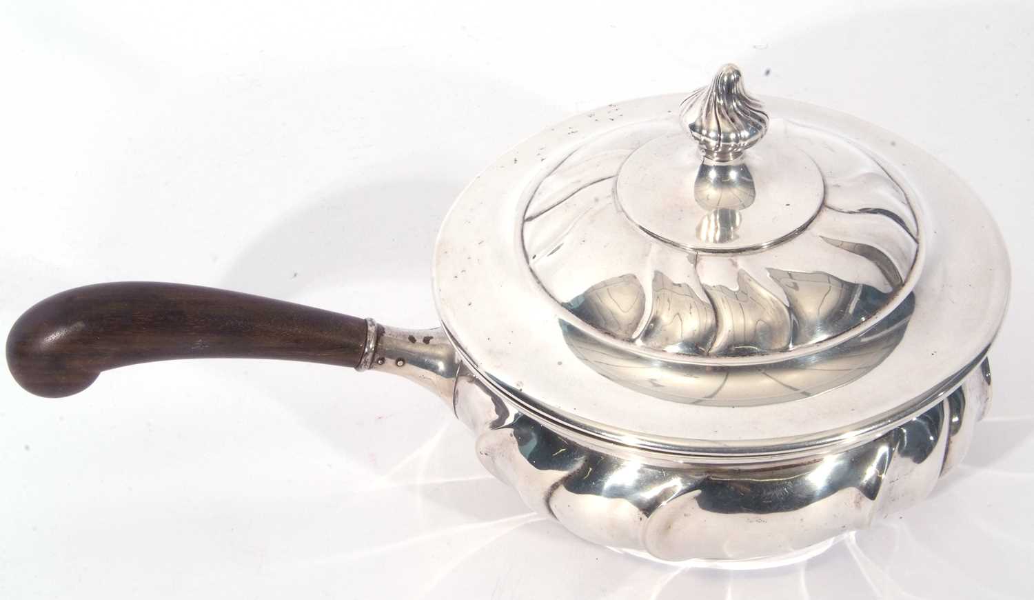 Early/mid-20th century Danish silver flambe or serving lidded pan with treen handle, the pan - Image 2 of 9