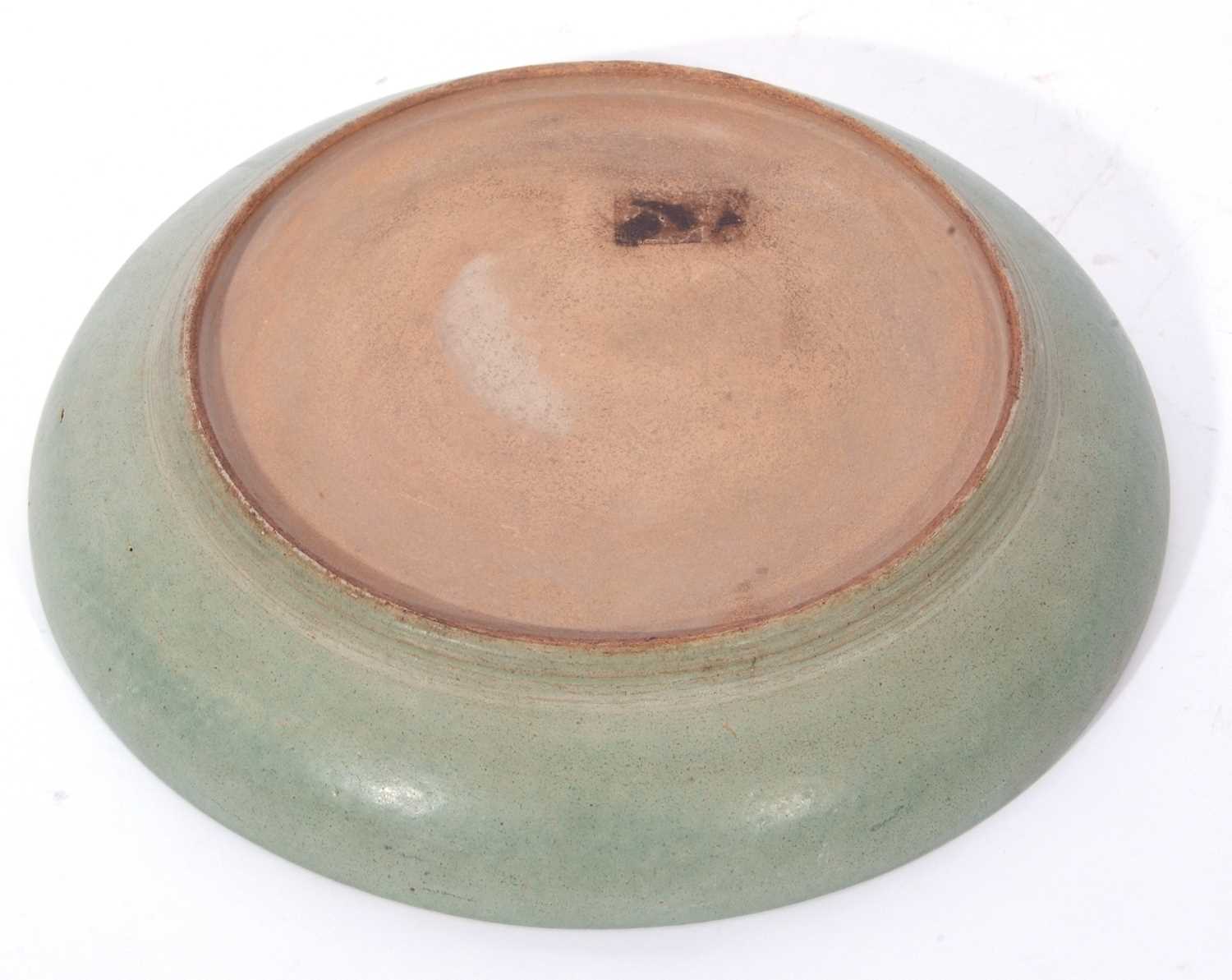 Asian green glazed pottery dish, indistinctly decorated to the centre with an elephant, 31cm diam - Image 3 of 3