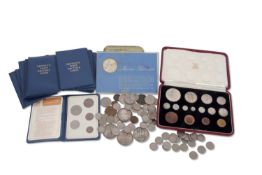 Box mainly of UK coins including 1937 specimen set crown to farthing, including Maundy in official