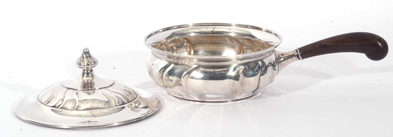 Early/mid-20th century Danish silver flambe or serving lidded pan with treen handle, the pan - Image 6 of 9