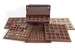 Large mainly UK coin collection housed in a 12-drawer wooden coin cabinet, predominantly Queen