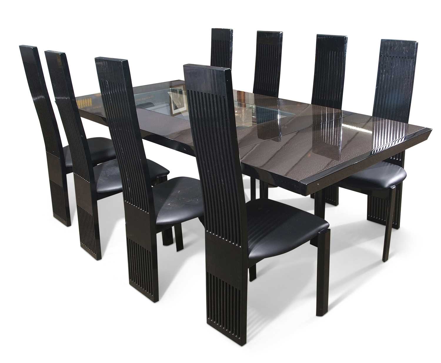 Constantini Pietro, contemporary rectangular dining table with inset glass centre together with