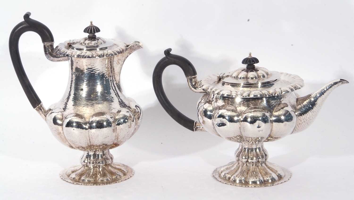 Fine Arts & Crafts style six-piece tea set of multi-lobed circular baluster form comprising tea - Image 7 of 13