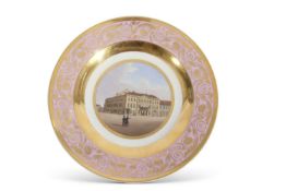 KPM topographical plate with a view of The Kings Theatre in Berlin, factory mark to base and title