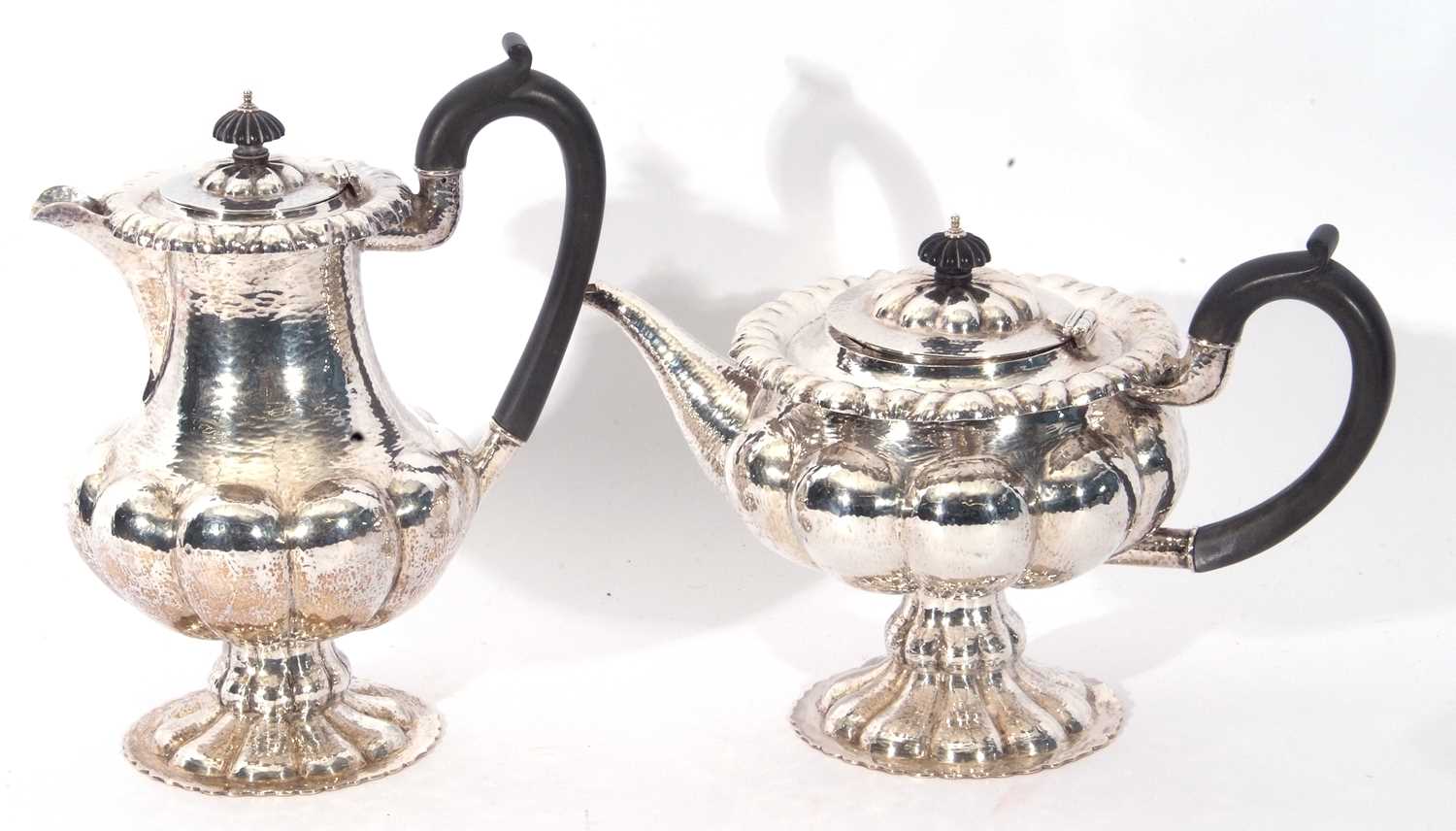 Fine Arts & Crafts style six-piece tea set of multi-lobed circular baluster form comprising tea - Image 9 of 13