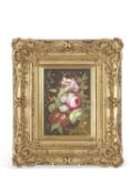 19th century English porcelain plaque, painted with roses and primroses, the plaque possibly