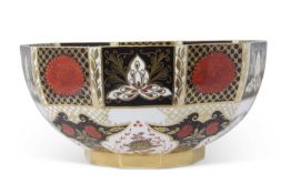 Decagonal Imari style Royal Crown Derby style vase, the base marked 'Chrysanthemum Abbeydale