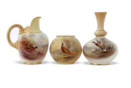 Group of early 20th century Royal Worcester wares painted with pheasants and birds by Jas Stinton