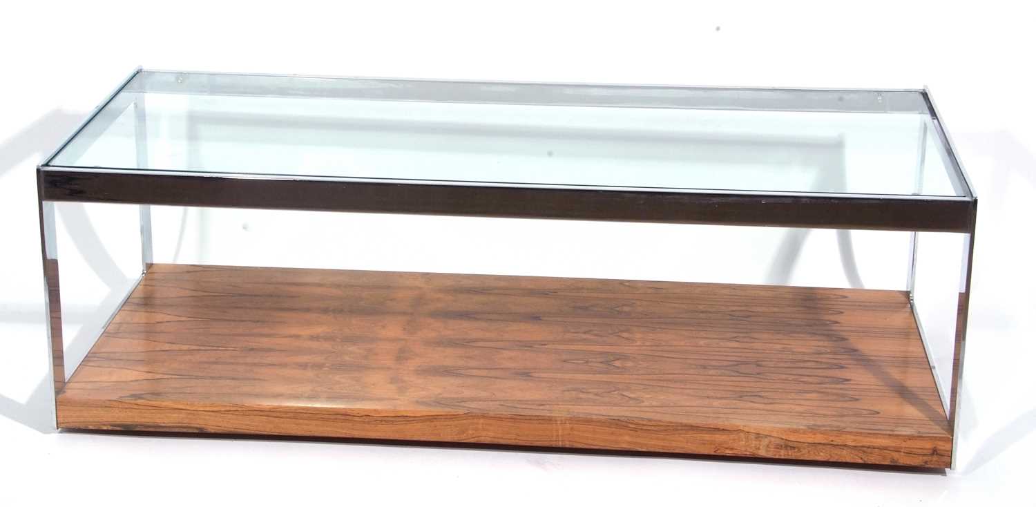 A Merrow Associates rosewood veneered chrome framed and glass topped coffee table 122cm wide - Image 3 of 3