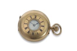 Last quarter of the 19th century hallmarked 18ct gold cased half hunter fob watch, the outer case