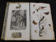 Victorian period scrap album with scraps including hand coloured natural history, costume etc +