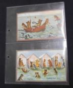 Two Louis Wain coloured cat cards, pub Valentine, circa 1908, un-numbered series, Seaside Activities