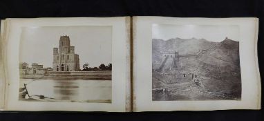Victorian photo album containing 68 assorted mainly albumen views etc, various Japan coloured tinted