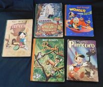 WALT DISNEY: 5 titles: WALT DISNEY'S VERSION OF PINOCCHIO BASED ON THE STORY BY COLLODI WITH