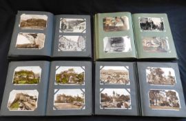 Four old postcard albums containing circa 800 picture postcards, good quantity topographical