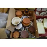 BOX OF HORNSEA KITCHEN STORAGE JARS PLUS FURTHER VASE AND TEA POT