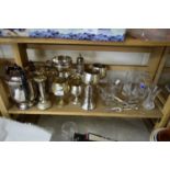 QUANTITY VARIOUS SILVER PLATED, GLASS WARES, CUTLERY ETC