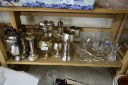 QUANTITY VARIOUS SILVER PLATED, GLASS WARES, CUTLERY ETC