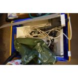 BOX CONTAINING HIGH VOLTAGE GROWING LAMPS AND ACCESSORIES PLUS VARIOUS HYDROPONICS TRAYS AND