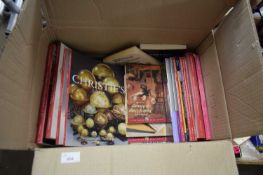 BOX CONTAINING AUCTION CATALOGUES AND BOOKS TO INCLUDE BONHAMS AND CHRISTIES