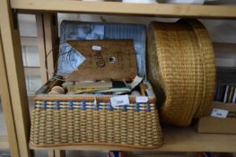 WICKER SEWING BASKET AND CONTENTS PLUS ONE OTHER