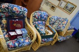 WICKER CONSERVATORY SUITE WITH FLORAL CUSHIONS