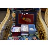 PEACOCK DECORATED TRAY TOGETHER WITH ROYAL ALBERT COUNTRY ROSES MODEL CAT AND TEDDY BEAR AND A