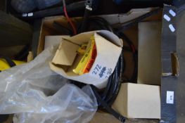 BOX CONTAINING GARAGE CLEARANCE ITEMS, PIPES, BULBS ETC