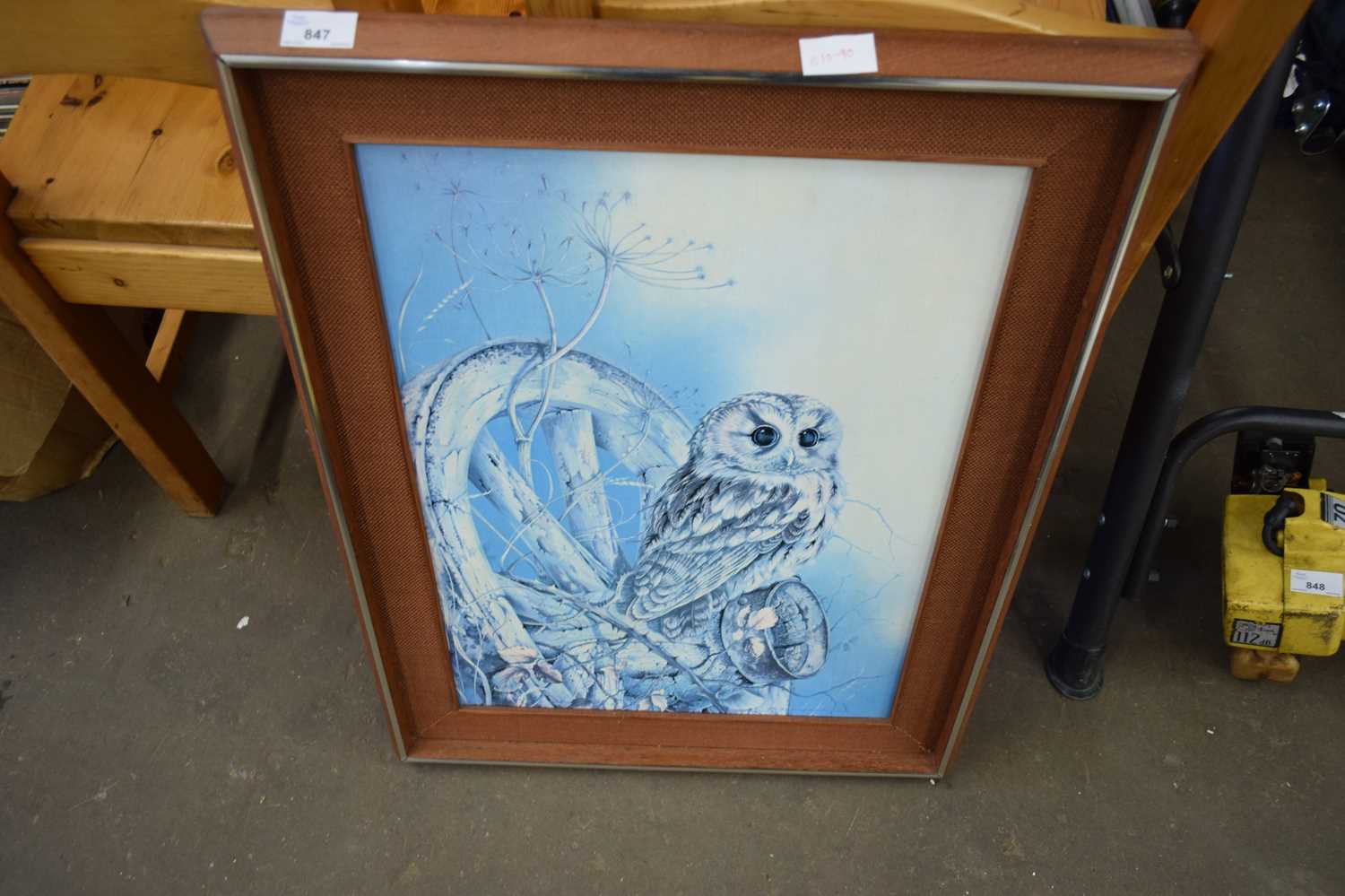 FRAMED COLOURED PRINT OF AN OWL