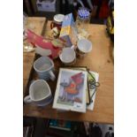 MIXED LOT PICTURES OF FAIRIES, MODERN CERAMICS AND GLASS WARES ETC