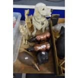 BOX OF ORNAMENTS TO INCLUDE RHINOS, DOGS, HORSE ETC