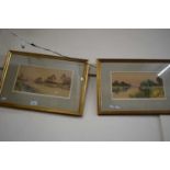 FRASER, PAIR OF STUDIES, RURAL SCENES WITH CHURCHES, WATERCOLOURS, F/G, 53CM WIDE