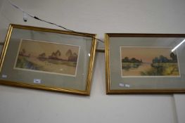 FRASER, PAIR OF STUDIES, RURAL SCENES WITH CHURCHES, WATERCOLOURS, F/G, 53CM WIDE