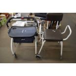 DISABILITY METAL FRAMED WALKER WITH TRAY TOGETHER WITH A METAL FRAMED ADJUSTABLE CHAIR