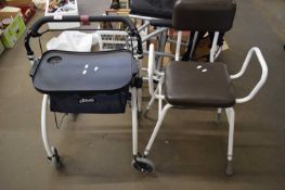 DISABILITY METAL FRAMED WALKER WITH TRAY TOGETHER WITH A METAL FRAMED ADJUSTABLE CHAIR