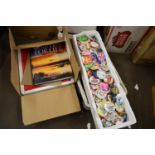 TWO BOXES OF VARIOUS COLLECTABLE BADGES PLUS A READERS DIGEST DIY MANUAL AND OTHER ITEMS