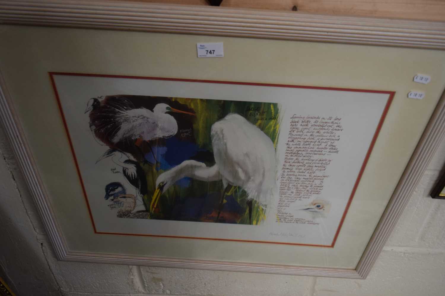 FRANK HODGKINSON, COLOURED PRINT, 'EGRETS' AND OTHER WATER BIRDS, F/G